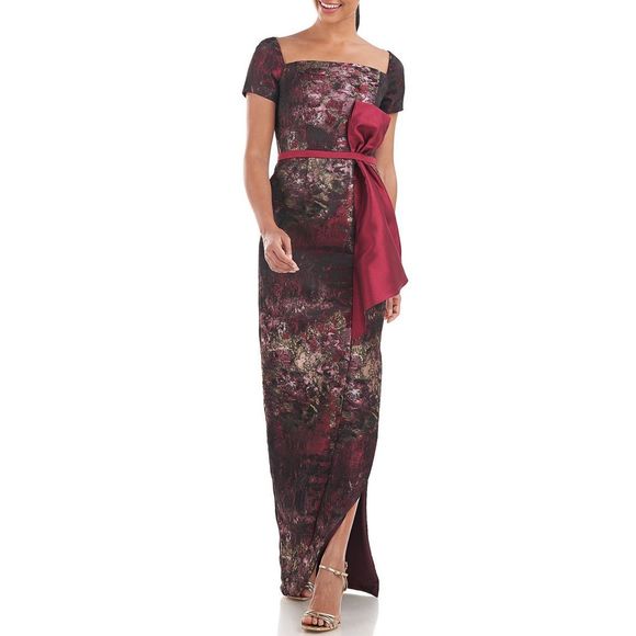 Kay Unger Burgundy Floral Maxi Dress - Picture 1 of 11